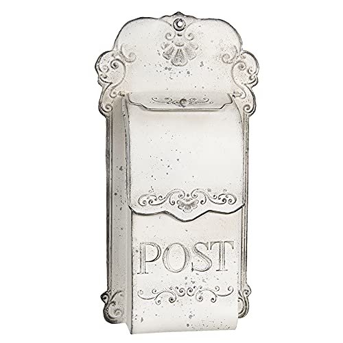 Clayre & Eef Buzón Antiguo de Metal Blanco con decoración 24x8x46 cm