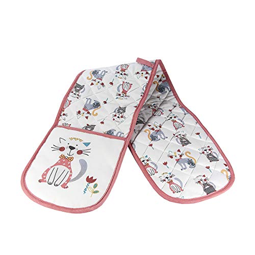 SPOTTED DOG GIFT COMPANY Gants de Four Double Maniques Cuisine, Résistant à Chaleur pour Cuisiner avec Motif Chats Mignons, Chat Cadeau pour Femme