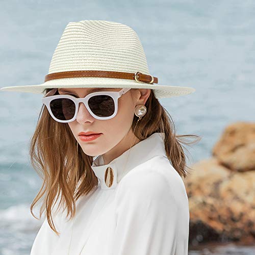 Straw Sun Hats For Women Men Panama Fedora Summer Hat With Leather Belt Wide Brim Beach Sun Jazz Cap #TOP6