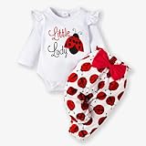 PatPat Vêtements Bébé Fille 95% coton, Ensembles à Volants + Pantalon Coccinelle + Ban...