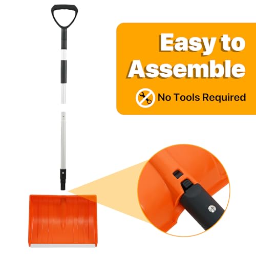 Snow Shovel, 47.5 inch Snow Shovels for Driveway with D-Grip Handle, Heavy Duty 16-inch Wide Snow Shovels for Snow Removal with Aluminum Strip Scoop, Plastic Compact Snow Shovel for Car, Outdoor - Thumbnail 6