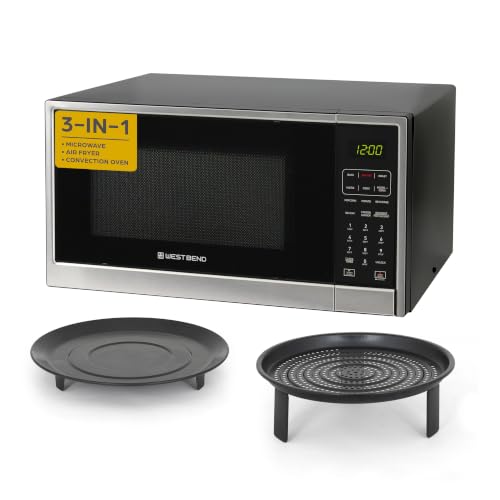 Image of West Bend 3-in-1 Microwave Air Fryer Convection Oven 1000-Watts with 10 Power Levels and 12 Presets, Speed Defrost, Electronic Control Panel and Glass Turntable, 1.3-Cu.Ft., Stainless Steel