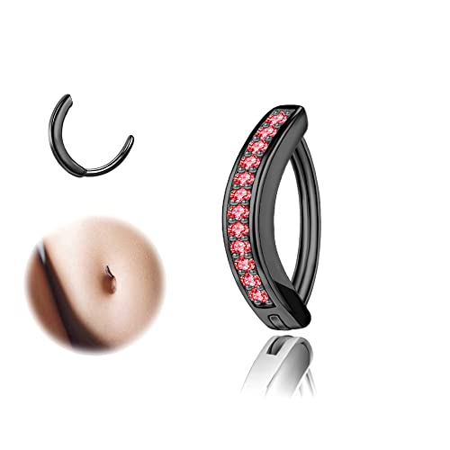 ZS Piercing para ombligo de plata de ley 925 con diamantes de imitación de 14 g para mujer, con remache curvo inverso, joyería corporal, Plata de ley Plata