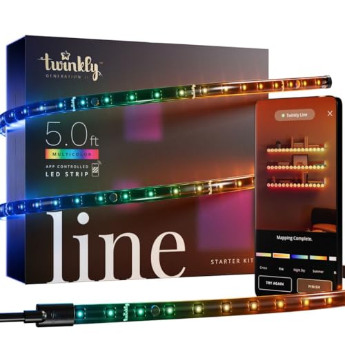 Twinkly Line – Starter Kit App-Controlled Adhesive + Magnetic LED Light Strip with RGB (16 Million Colors) LEDs. Extendable. 5 feet. Black Strip. Indoor Smart Home Decoration Light