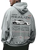 RoseSeek Men's Vintage Graphic Car Hoodies Long Sleeve Thermal Drawstring Hooded Sweatshirts Fall Pullovers Grey Large