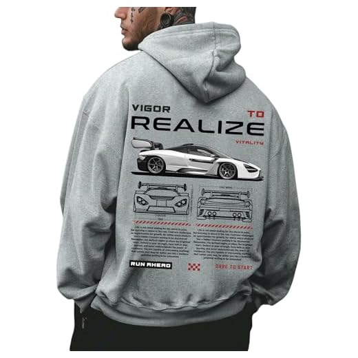 RoseSeek Men's Vintage Graphic Car Hoodies Long Sleeve Thermal Drawstring Hooded Sweatshirts Fall Pullovers Grey Medium