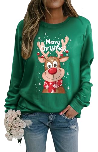 WIEIYM Weihnachts-Sweatshirt für Damen, Rentier-Grafikdruck,...