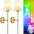 Depuley Battery Operated Wall Sconce: Set of 2 Wireless Wall Lights with Remote for Bedroom - Rechargeable 15 Colors Gold Wall Lamp for Living Room Hallway