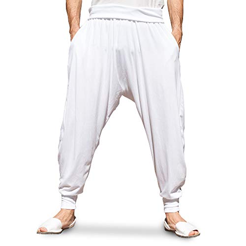 Haremshose mit Taschen, für Yoga, elastisch, bequem, einfarbig, Schwarz, Weiß, Weingrau, Herren, Damen, Übergröße 2XL, weiß, XX-Large Cover