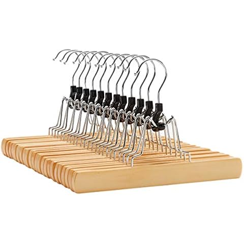 SONGMICS 12 Pcs Non-Slip Wooden Trouser Hangers Cover