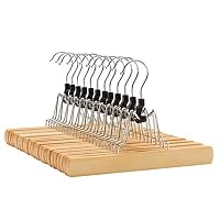 SONGMICS Hosenspanner, 12 Stück, Kleiderbügel aus Holz, Hosenbügel, rutschfest, verchromter Haken, um 360 Grad drehbar, Natur CRW007-12 – Ansicht 1