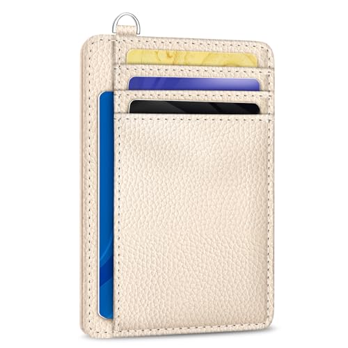 Image of Yonlevres Credit Card Holder Women Slim RFID Blocking Wallet Small Beige | Front Pocket, Handy, RFID Blocking, Woman Girls Ladies Gifts, D-ring for Keychain,Thin Mini Card Case, ID Window, PU Leather