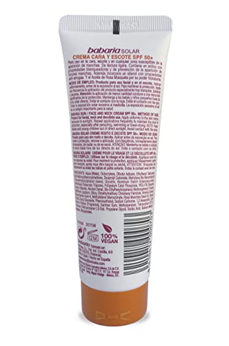 Babaria-Crema-Solar-Facial-SPF50-UVA-UVB-e-Infrarrojos-Antiarrugas-y-Antimanchas-para-Uso-Facial-y-Escote-Contiene-Rosa-Mosqueta-Resistente-al-Agua-Vegano-Unisex-75-ml