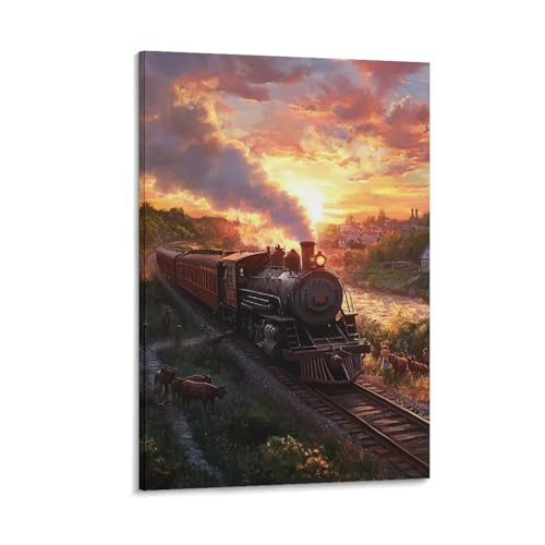 Impression Sur Toile Train à Vapeur pour Ambiance Bureau Rétro
