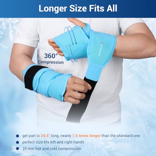 Image of Comfytemp 24.5 inch Extra Long Wrist Ice Pack Wrap for Carpal Tunnel Relief, FSA Eligible HSA, Reusable Gel Wrist Brace Hot Cold Compress for Hand Forearm Pain, arthritis, Injuries, Recovery Item, 2 Packs