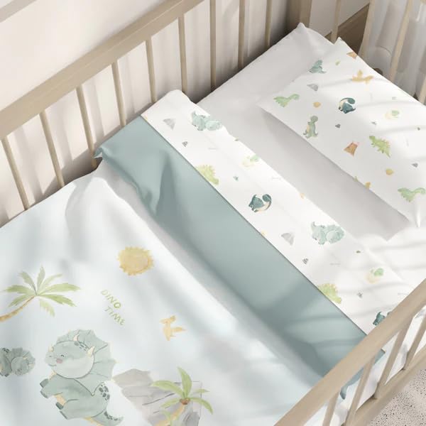 Pirinins Funda Nordica Reversible para Maxicuna Bebe de 70x140 cm Algodón 100% Organico Prevenir Alergia Dormitorio Manta Decorativa Ultra Suave Colección Premium (Dinosaurio)