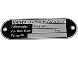 vespa augsburg Typenschild Vespa GmbH Augsburg, für Vespa alle dt. Modelle 62 -67 schwarz, Aluminium geätzt, 80x25x1mm für VESPA 150 (T4/150) (D) 150 VGLA-B 2T AC 59-65