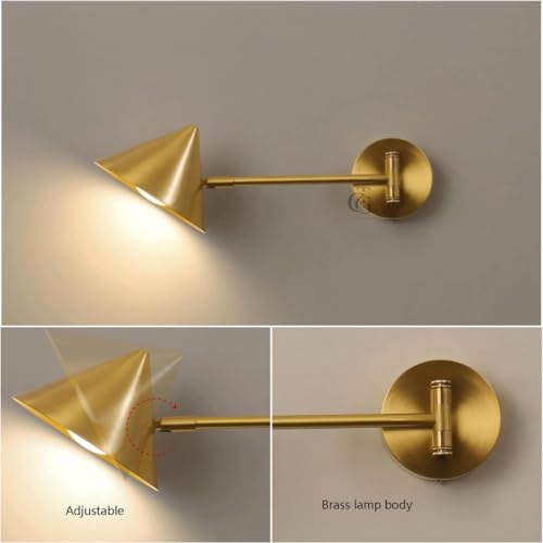 Image of Designer Cone Wall-Mounted Spotlight|Adjustable Arm Bedside Lamp for Ambient & Reading Lighting, Perfect for Bedroom, Office, Living Room, Hotels|Gold