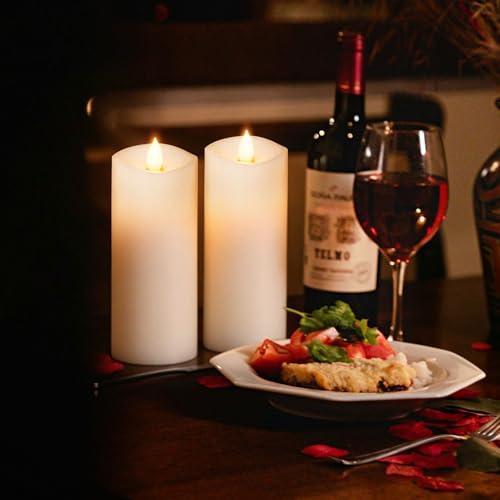 Image of 2PCS, 3 x 8 inches Flameless Candle with Remote Control, 3D Flickering Wick, Real Wax, Battery Candles,with Timer,Battery Powered Candles,for Holiday Home Decor,White