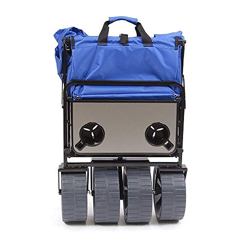 Mac Sports Heavy Duty Steel Frame Collapsible Folding 150-Lb Capacity Outdoor Beach Garden Utility Wagon Cart With 4 All Terrain Wheels & Table, Blue #TOP3