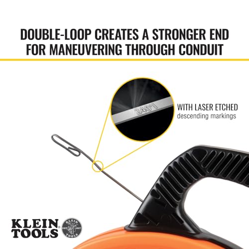 Klein Tools 56341 Electrical Fish Tape / Wire Puller, Stainless Steel with Double Loop Tip, Optimized Housing and Handle, 1/8-Inch x 240-Foot - Thumbnail 4