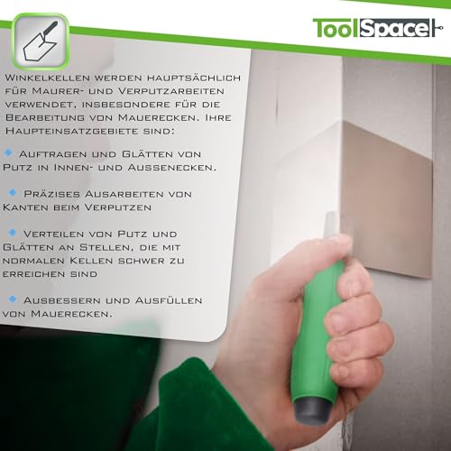 ToolSpace 2X Eckenkelle Rostfreie 80x65 mm Inneneckenkelle und Außeneckenkelle aus Edelstahl Kelle Eckkelle Eckspachtel 90° Maurerkelle Spachtelkelle Softgriff BAU Gipsarbeiten von Innenecken Wänden