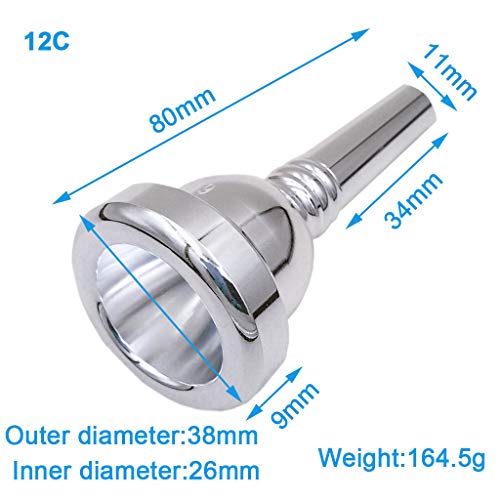 Missmore Trombone Mouthpiece 12C,Baritone and Euphonium Mouthpiece,Silver Plated