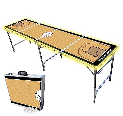 8-Foot Professional Beer Pong Table w/LED Lights - Brooklyn Basketball Court