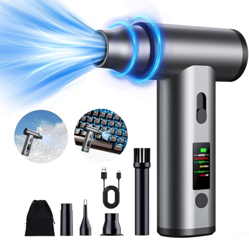 AX2V Mini Electric Air Duster-LED Aluminum Compressed Air Duster-110000RPM Super Power Portable Turbo Fan,Rechargeable Brushless Motor Durable Blower for PC, Keyboard, Car, Outdoor and Vacuum Storage!