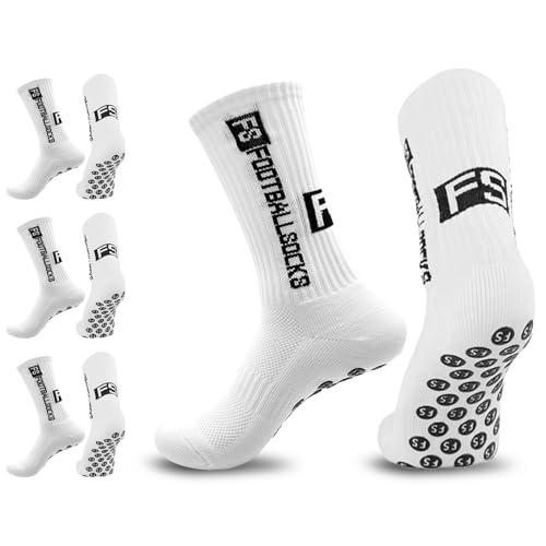 Ancuioyz Calzini Sportivi Da Calcio, Grip Socks, Calze Grip Calcio, Fútbol, ​​Baloncesto, Running, Ciclismo (Bianco)