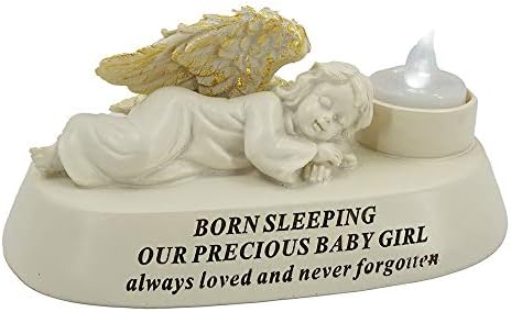 Born Sleeping Baby Girl Angel with Tealight Memorial Graveside Ornament