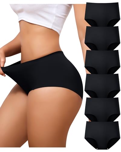 LEVAO Women's High Waisted Seamless Underwear No Show Full Coverage Briefs Stretchy Invisible Panties Cheeky Pack of 6