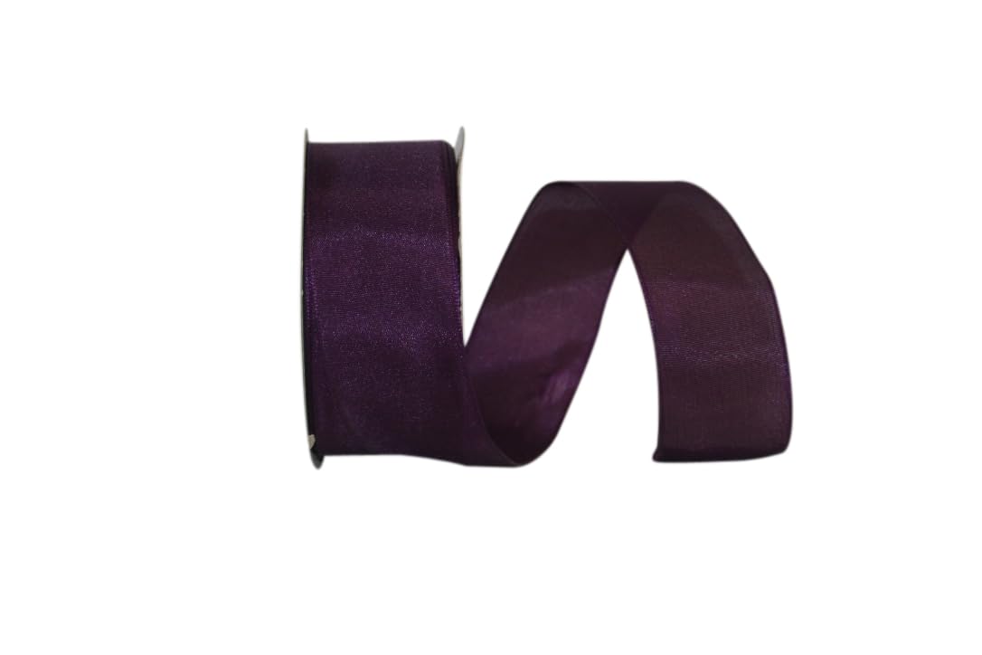 Ruban en taffetas avec bords filés Reliant Ribbon Rhapsody, coloris prune, 5,5 cm x 50,8 m