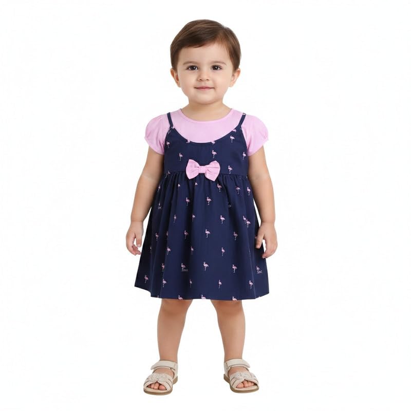 Image of Mama&Bebe Summer Dress for Girls with Cotton Soft Lining | Printed Fit & Flare Kids Outfit with Cute Bow Detail | Comfortable Breathable Party & Outing Dress for Toddlers and Little Girls