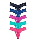 Victoria's Secret Women's Lace Thong Underwear, Panties for Women, Multi Pack, Festival Rhinestone (L)
