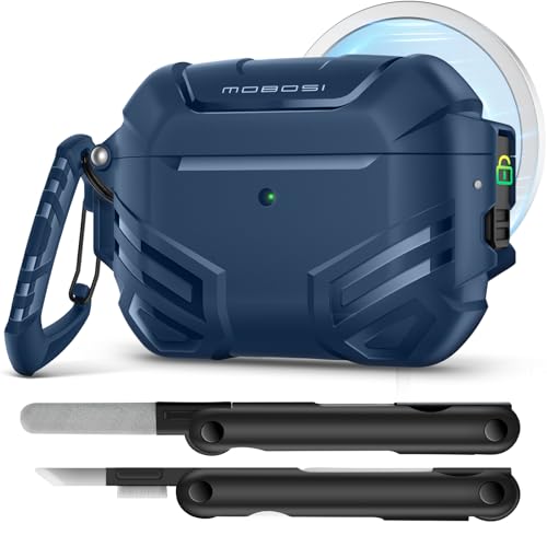 MOBOSI for AirPods Pro 3 �P�[�X���b�N�t���AAirPod Pro ��3����P�[�X�Ή� [MagSafe�Ή�]�A�R�p�K�i�ی�J�o�[�A�N���[�i�[�L�b�g���L�[�`�F�[���t���A�j������(2025)�A�u���[