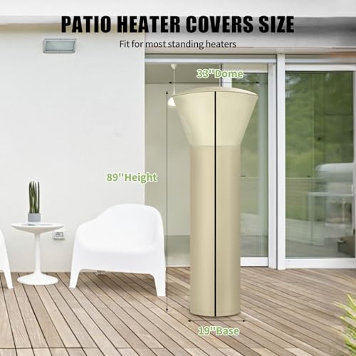Patio Heater Covers, Weatherproof Deluxe Heavy Duty Heater Covers for Outdoor Standing Heater, with Waterproof Zipper and 420D Silver-Coated Oxford Cloth, 89\"H x 33\"D x 19\"W