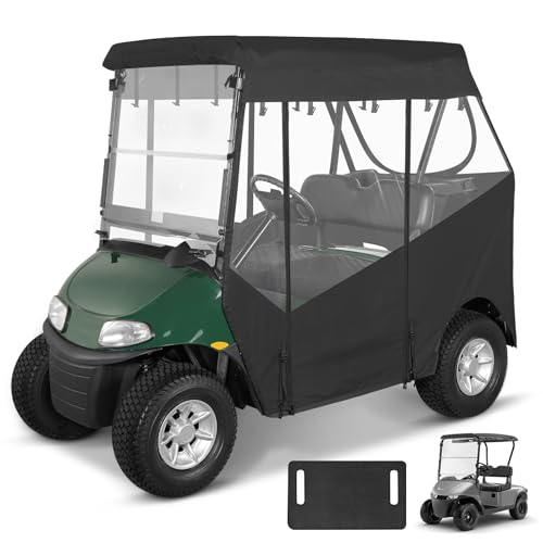 Golf Cart Enclosure 2 Passenger for EZGO RXV 2-Seater Open Front Windshield Roll-up 3-Sided Clear Windows Mirror Zipper Door Waterproof Transparent Driving Rain Enclosure Black (with Seat Towel)