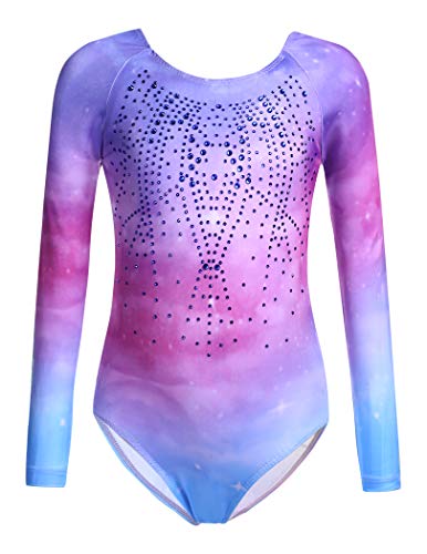 Zaclotre Kid Girls Gymnastic Leotard Long Sleeve Color Gradient Sparkly Ballet Dance One Piece Outfit 130(4-5T) #TOP7
