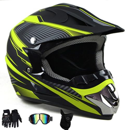 Integrale MTB Casco da Motocross, 9-14 anni, con Occhiali Guanti Maschera, Discesa Enduro BMX Quad Bicicletta Sporca Schianto Casco, Approvato DOT(Q4,XL (58-59cm))