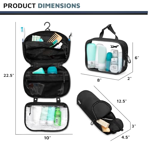 Toiletry Bag Kit Set: Hanging Travel Toiletry Bag + 311 TSA Cosmetic Liquid Bag + Ultralight Accessory Organizer Pouch (Black Ripstop) - Thumbnail 3