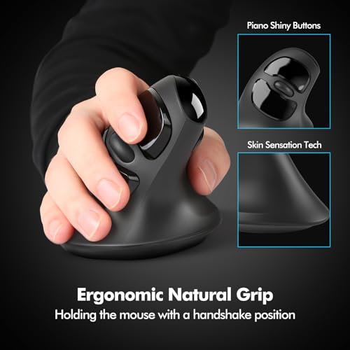 Image of MicroPack Ergonomic Mouse, Vertical Wireless Mouse with USB A & Type-C Receiver, Ergo Design Reduces Muscle Strain, 6 Buttons 800 /1200 /1600 DPI Mouse for Windows, Mac, PC, Laptop, Black