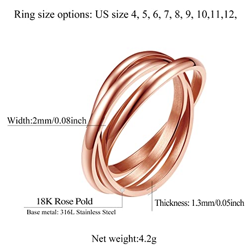 Findchic Rose Gold Trinity Rolling Rings For Women Girls 18K Gold Plated Three In One Rings Interlocking Russian Wedding Band Intertwined Fidget Rings Size 5 #TOP6