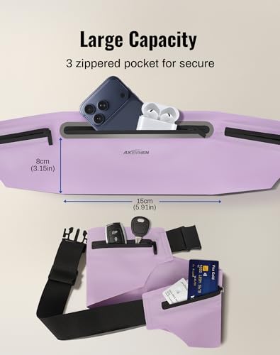 Running Belt for Women & Men-Ultra Light Slim Running Belts with Water-Resistant Phone Holder, 3 pockets Adjustable Waist Strap, Reflective Safety Design for Running, Hiking, Travel，Fitness — view 3