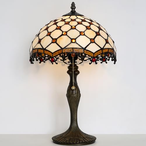 LUSTIX Tiffany Table Lamp 19" Stained Glass Reading Lamp Ivory Pearl Style by LUSTIX - Used condition - Image 4
