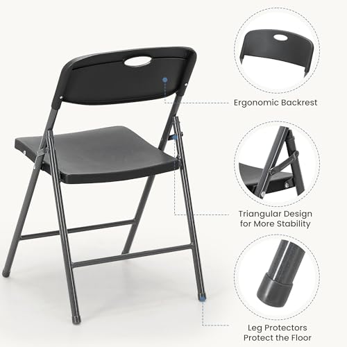 Image of DUMOS 8 Pack Black Folding Chairs, Plastic Portable Stackable Dining Chairs with Metal Frame, for Indoor Outdoor, for Home and Office, Conference, Party, Event, Wedding, Birthday, Black
