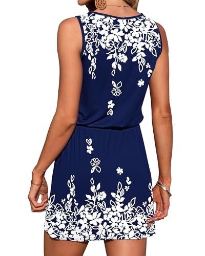 Image of AUSELILY Womens Summer Sleeveless V-Neck Drawstring Waist Beach Cover up Mini Short Swing Dresses with Pockets