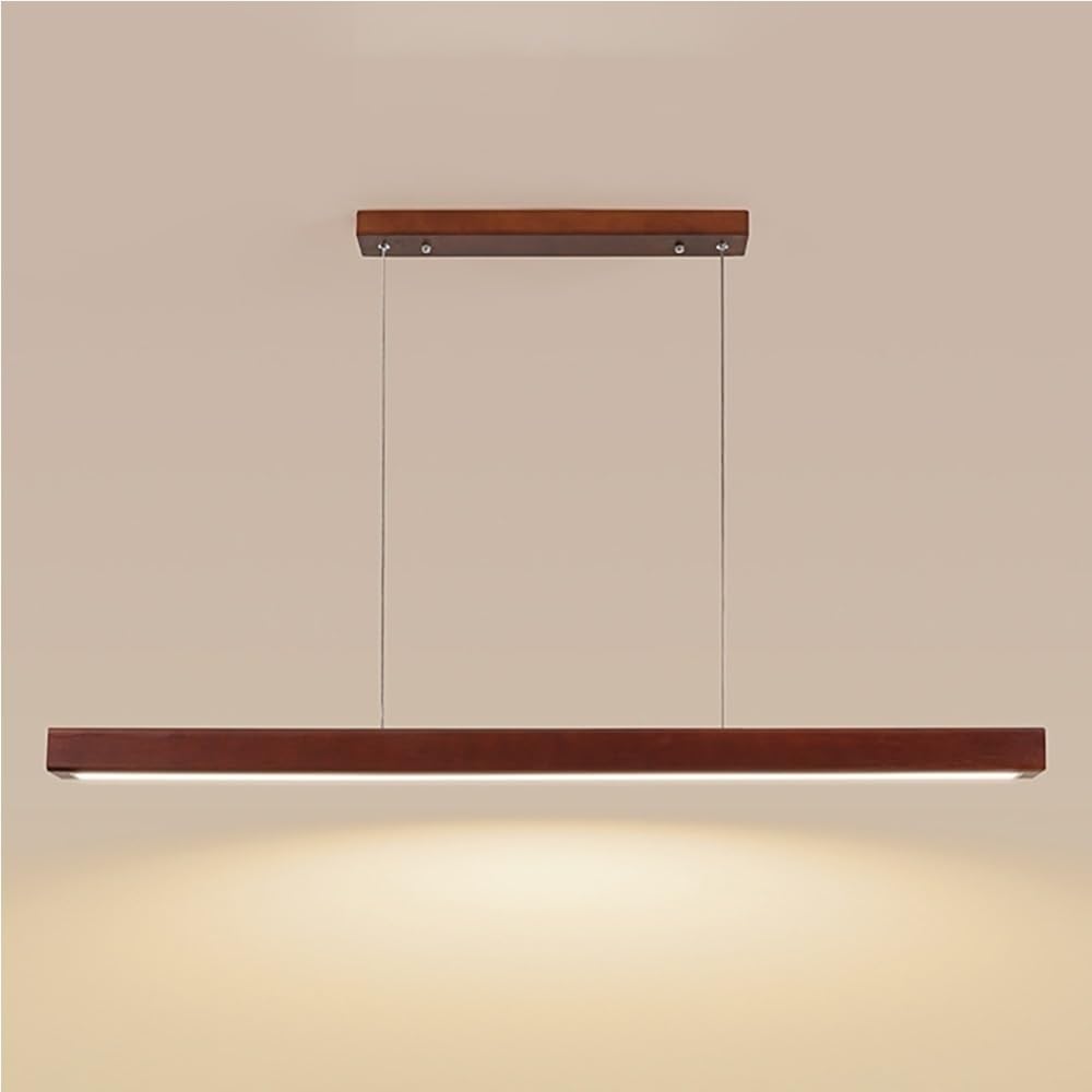 Suspension Lumineuse linéaire en Bois, Style Moderne, avec Longue Bande LED et variateur, idéale pour îlot de Cuisine, Salle à Manger ou Bureau (Bois de Noyer, 100 cm/39,37 Pouces).