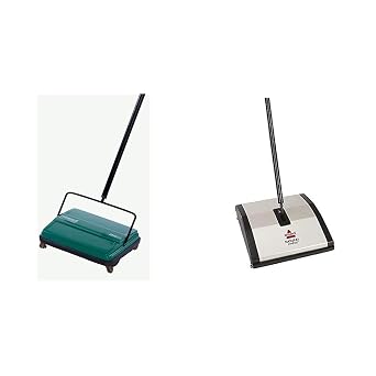 Bissell Commercial BG22 Manual Sweeper, Green & Bissell Natural Sweep Carpet and Floor Sweeper with Dual Rotating System and 2 Corner Edge Brushes, 92N0A, Silver