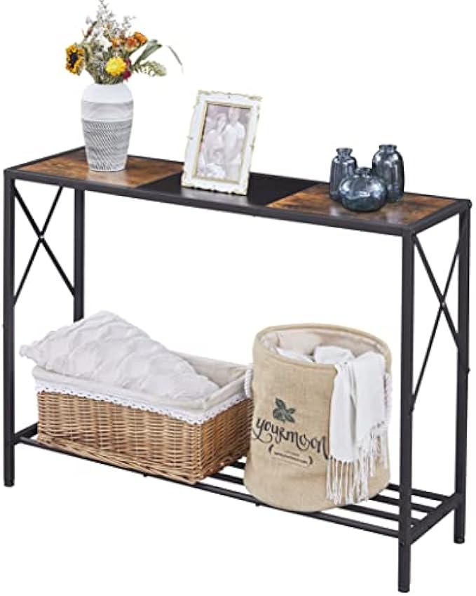 Tajsoon Console Table, 2-Tier Industrial Entryway Table, 41.8”LNarrow Sofa Table with Shelves, Entrance Table for Entryway, Hallway, Living Room, Foyer, Corridor, Office, Rustic Brown and Black